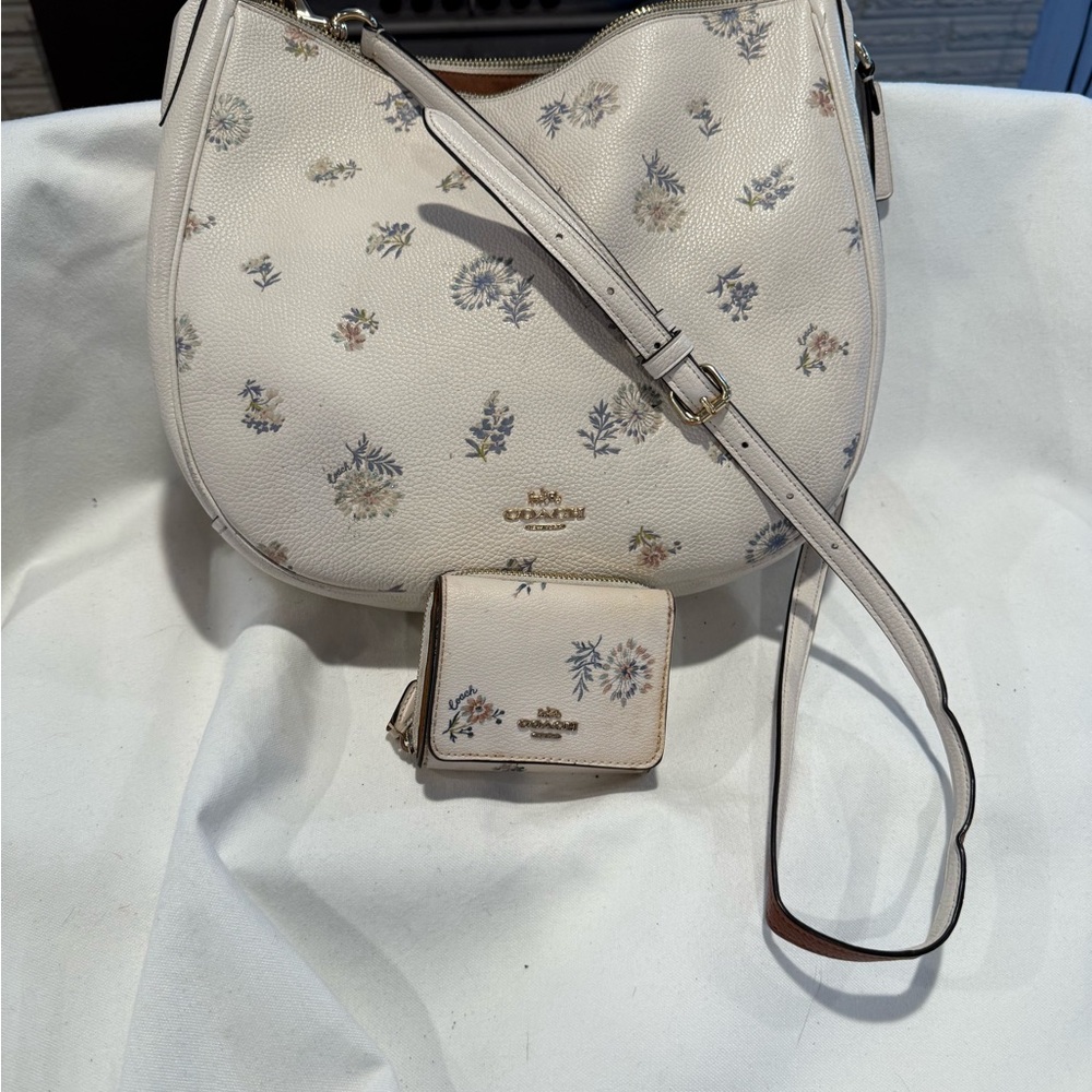Coach White Cream Shoulder Bag with Floral Print